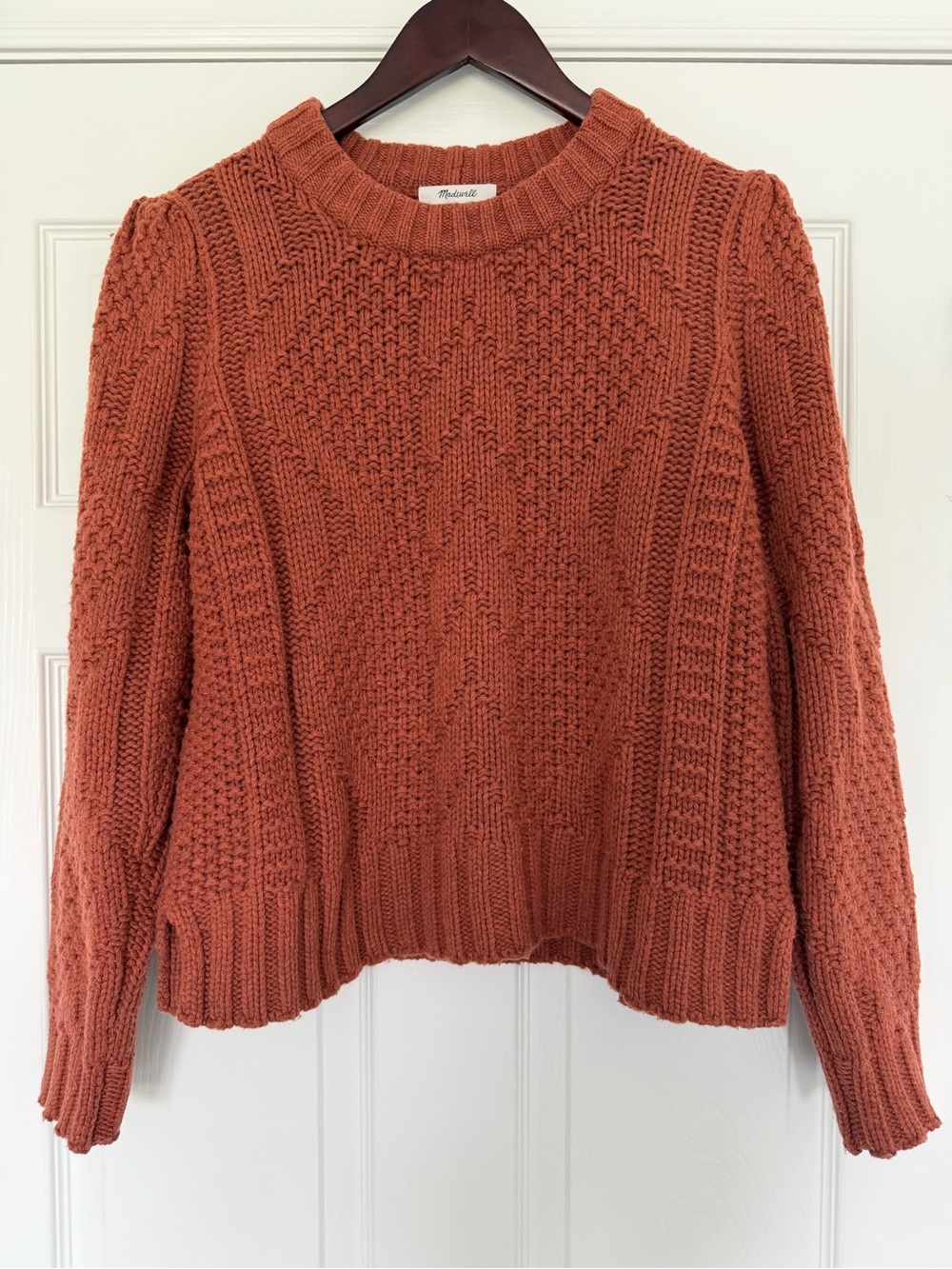 Madewell Ridgecrest Cable-Knit Crewneck Sweater in Rust Size Large - Picture 5 of 16